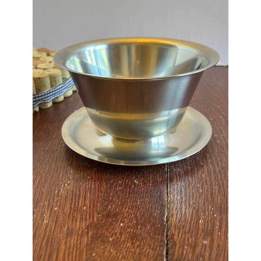 Raimond Stainless 18/8 Denmark Sherbet Dessert Bowl Attached Underplate Silver